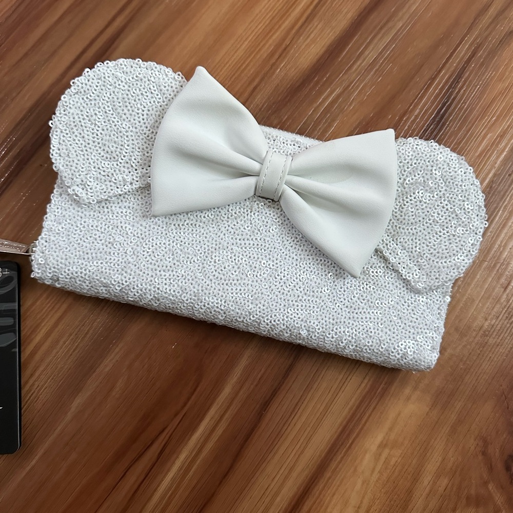 Loungefly White Sequin Wallet with Bow